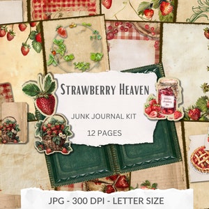 Kit de journal de fraises, shabby, imprimable de fruits vintage, printemps, éphémère de fraises, téléchargement numérique, pages de livre de recettes, scrapbooking