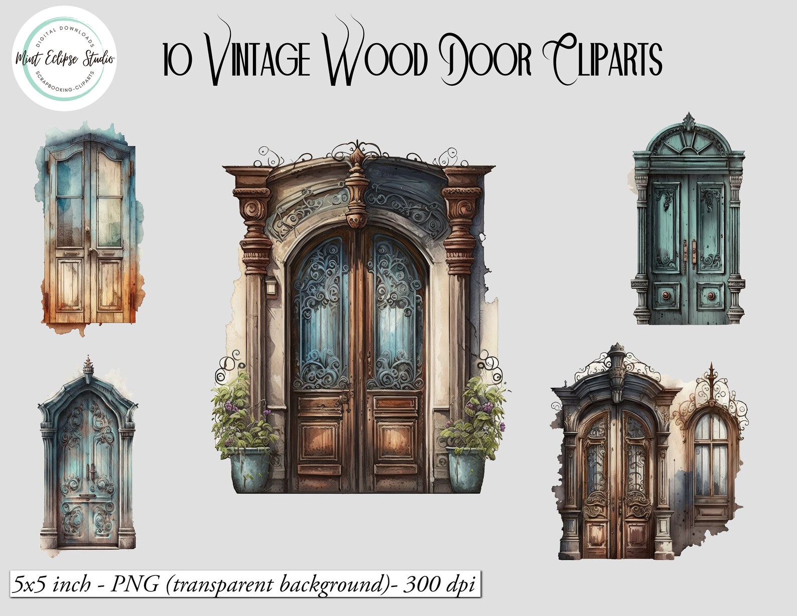 Vintage Wooden Doors Clipart PNG Clipart Watercolor Clipart Antique ...