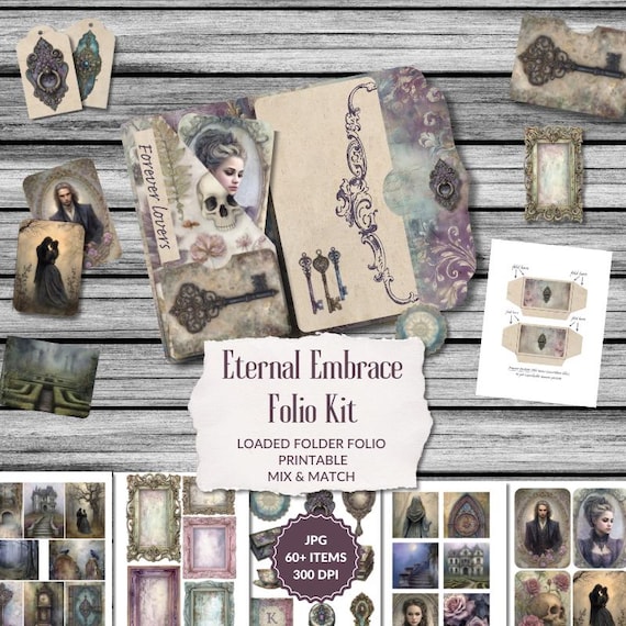 Ethereal Embrace - A Ghost Love Story Folio Kit, + 60 pieces, mix & match, gothic romance, haunted house printable, instant download