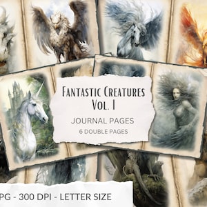 Fantastic Creatures Journal Pages, bêtes fantastiques, mythologie, magie, sorcier, JPG, Pages imprimables, Scrapbook, téléchargement numérique