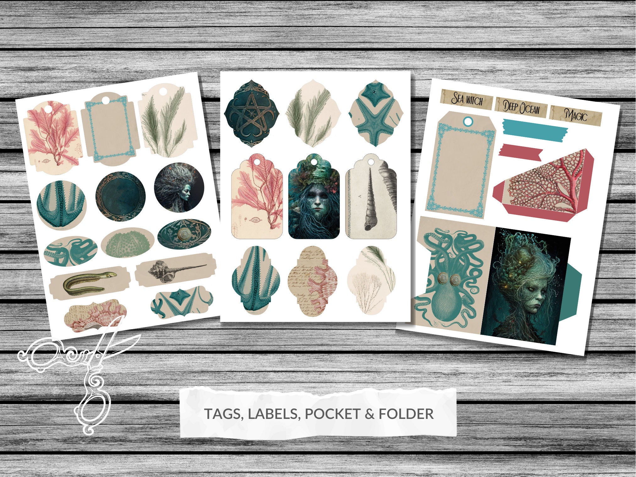 Cursed Ocean, Sea Witch Junk Journal Kit, Printable Dark Siren Ephemera ...