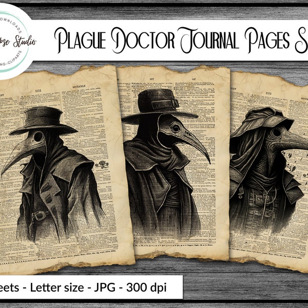 Plague Doctor Dictionary Pages - Set of 6 - Horror, Black Death, Medieval, Printable Pages, Wall Decoration, Journals, Scrapbooks