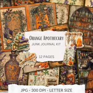 Kit de diário de lixo da Secret Apothecary, laranja, poções, ervas, botânicos, JPG, páginas para impressão, itens efêmeros, mágica, cottagecore, download instantâneo