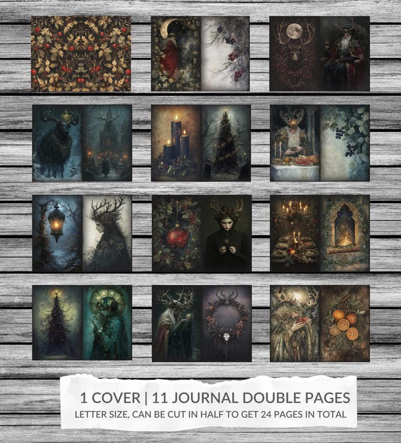 haunted christmas printable, gothic christmas sublimation, digital dark christmas background, digital christmas printable, dark christmas ritual, pagan christmas ephemera, creepy christmas collage