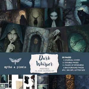 Dark Whisper –sinister haunted Junk Journal Kit, horror ephemera printable, gothic scrapbook pages, spooky vintage journal, instant download