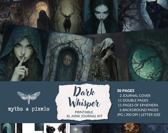 Dark Whisper –sinister haunted Junk Journal Kit, horror ephemera printable, gothic scrapbook pages, spooky vintage journal, instant download