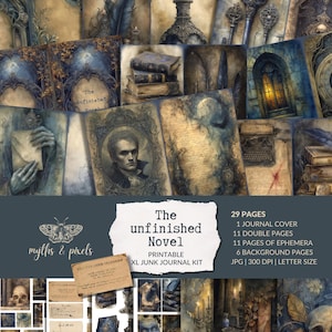 The Unfinished Novel - printable Junk Journal Kit - haunted library, vintage manuscript, gothic novel, dark academia, instant download