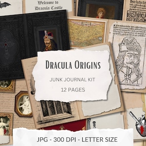Dracula Origins – Vlad Tepes Junk Journal Kit, printable vampire pages, gothic digital paper,vampire ephemera, Nosferatu, instant download