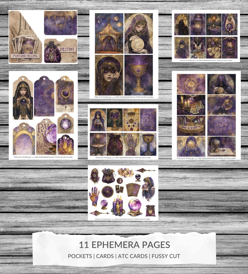 Fortune Teller Junk Journal Kit, Palm Reading, Printable Tarot Cards ...