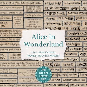 Alice in Wonderland Journal Words – Printable Quotes & Ephemera Snippets – Digital Download for Junk Journals