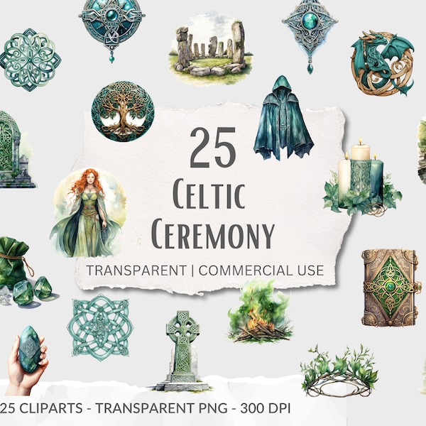 Celtic Ceremony Druid Witch Magic Fantasy Neopagan Pagan Watercolor Clipart PNG Transparent Digital Download Commercial Use | C009