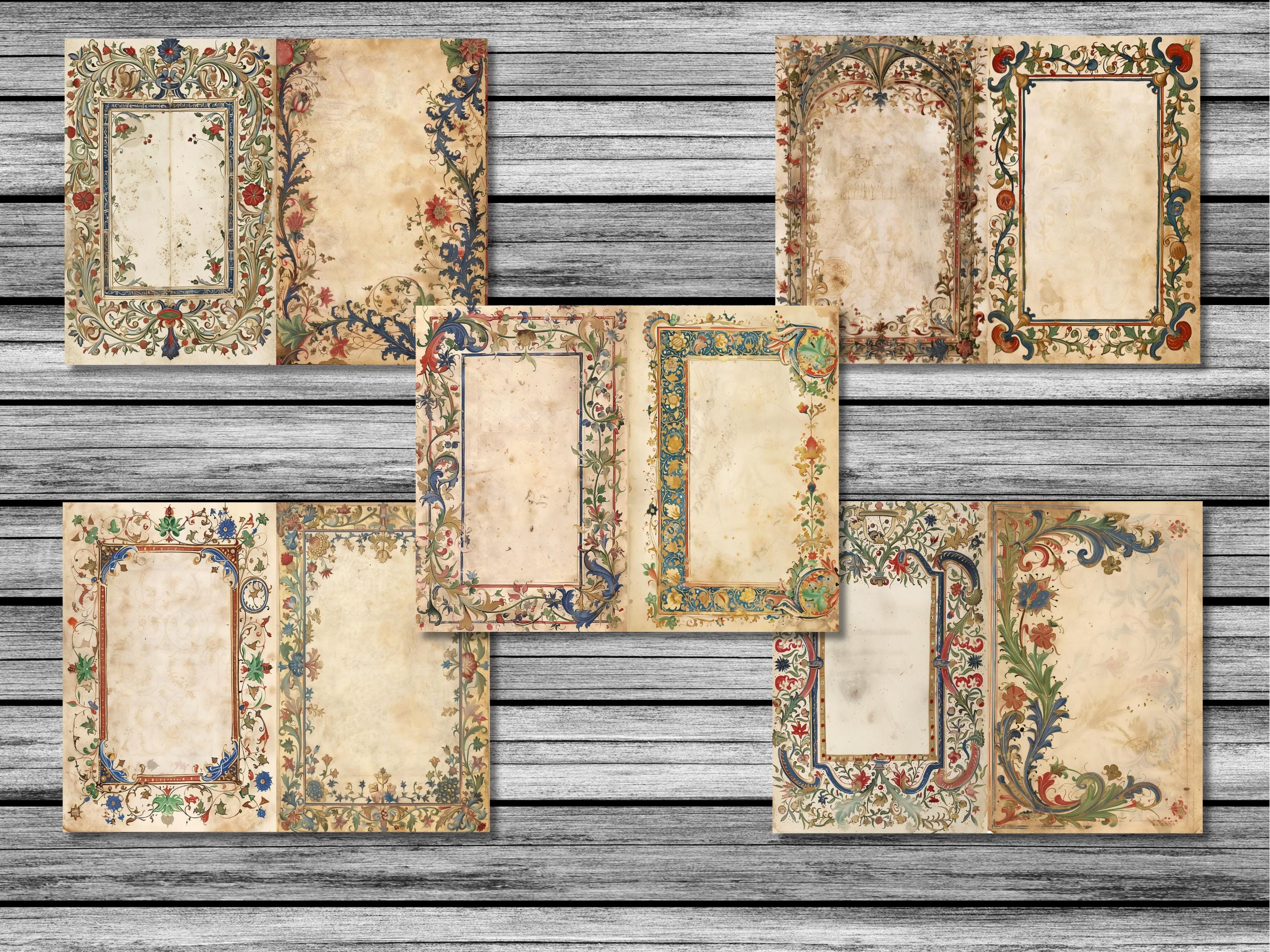 Vintage Medieval Illuminated Manuscript, Junk Journal Pages Vol. II ...