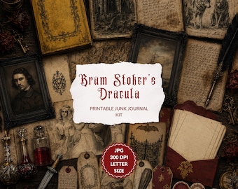 Dracula Bram Stoker Junk Journal Kit, Vampire Ephemera, Gothic Novel, Vampire ephemera, Printable, victorian, Nosferatu, instant download
