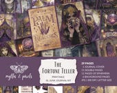Fortune Teller Junk Journal Kit, palm reading, printable tarot cards, crystal ball, know your fate, palmistry, mystical, digital download