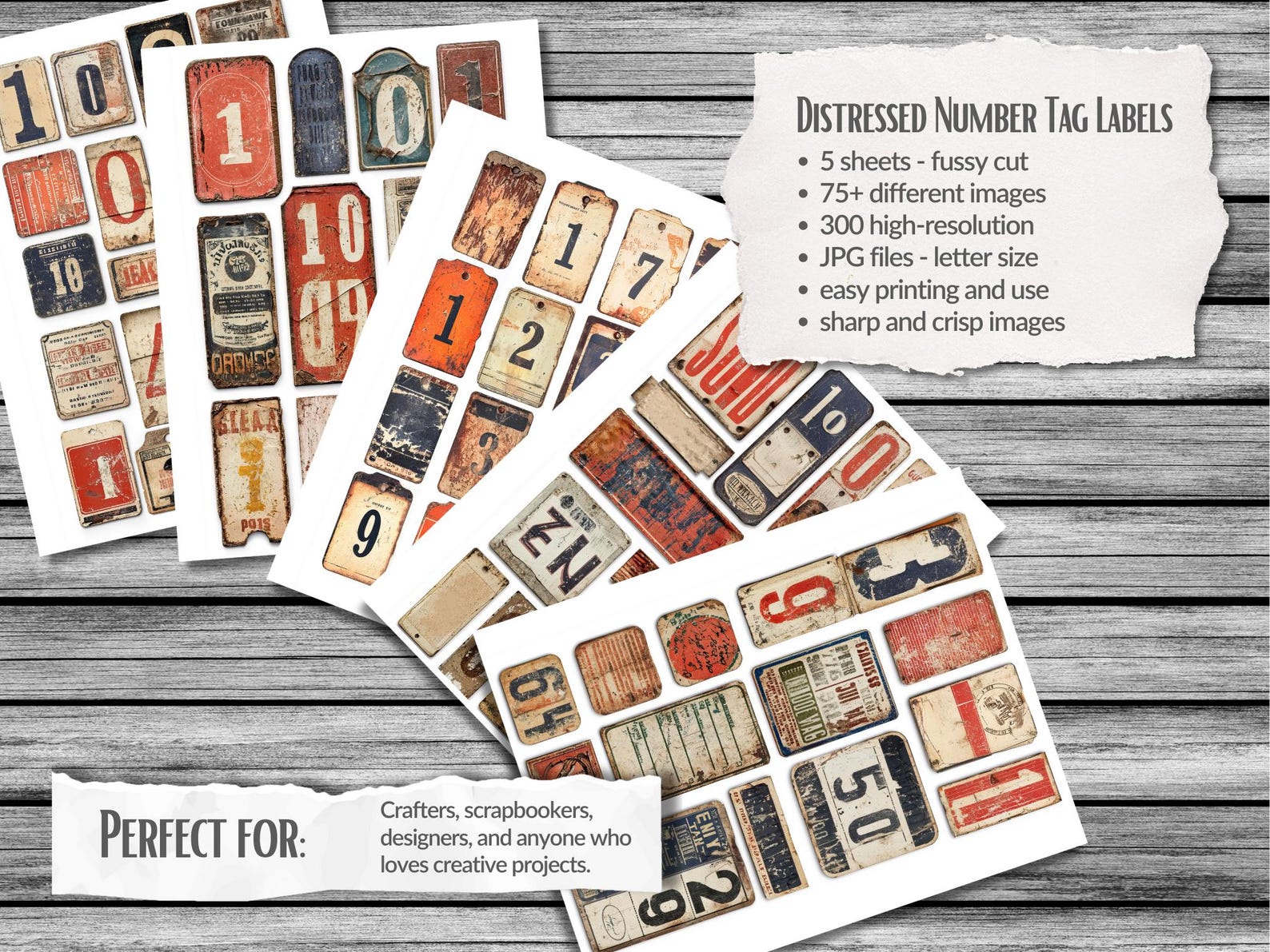Distressed Grungy Number Labels – Vintage Tag, Printable Industrial ...