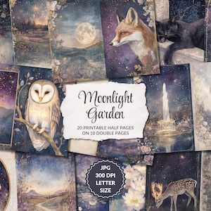 Jardin au clair de lune – Junk Journal, pages de fées imprimables, éphémères nocturnes éthérées, jardin mystique, magique, fantastique, téléchargement instantané