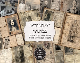 Records of Madness, Asylum Files Journal Pages, Horror, Halloween printable, Creepy, abandoned Lost Place, digital journal, Scrapbook Page