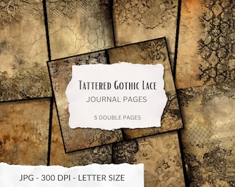 Gothic Lace | dark fantasy junk journal pages, vintage worn lace, tattered fabric paper, grunge journal pages, instant download