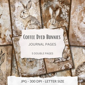 Pages de journal de lapin de Pâques français, éphémère de lapin teint au café, kit d'éphémère imprimable, artisanat de Pâques, scrapbooking, lapin de Pâques minable