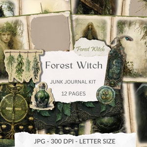 Forest Witch Junk Journal Green Witch pages imprimables, arbres, magie, potion, JPG, Ephemera, Téléchargement numérique, Scrapbooking