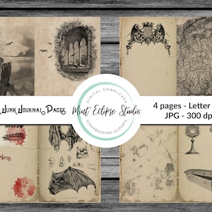 Dracula Vampire Junk Journal Gothic Halloween Horror Printable Pages, Journals, Scrapbooks, Paper Crafts