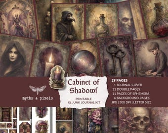 Cabinet of Shadows Junk Journal Kit, Gothic Cabinet of Curiosities Printable Ephemera, Dark Academia Journal Pages, Haunted Archive Kit