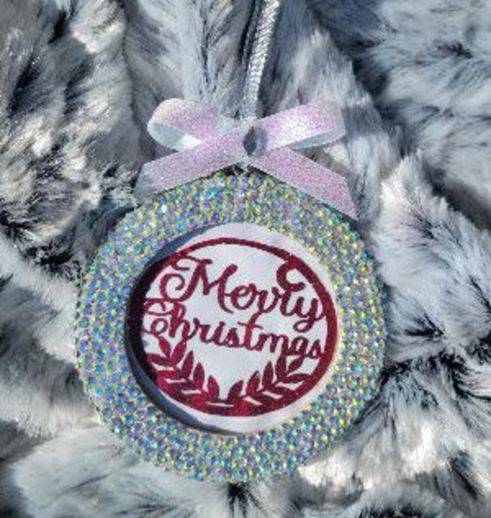 Photo Ornament Set of 2, Ornament Photo Frame, Rhinestone Ornament, AB