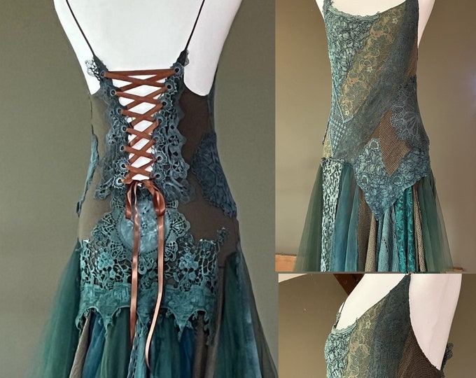 Bohemian Emerald Green Fusion Wedding Dress, Fairy, Upcycled Dress ...