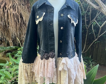 BohobyDarija Boho shabby chic gescheurde spijkerjas kunstzinnig verfraaid upcycled grillig Groot