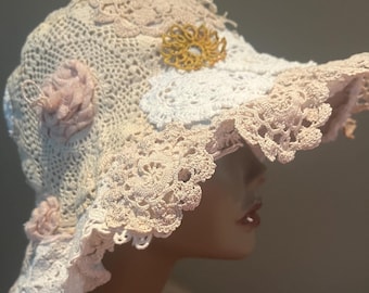 BohobyDarija Boho vintage gehaakte verfraaide gescheurde boshoed, bohohippie geüpcycled