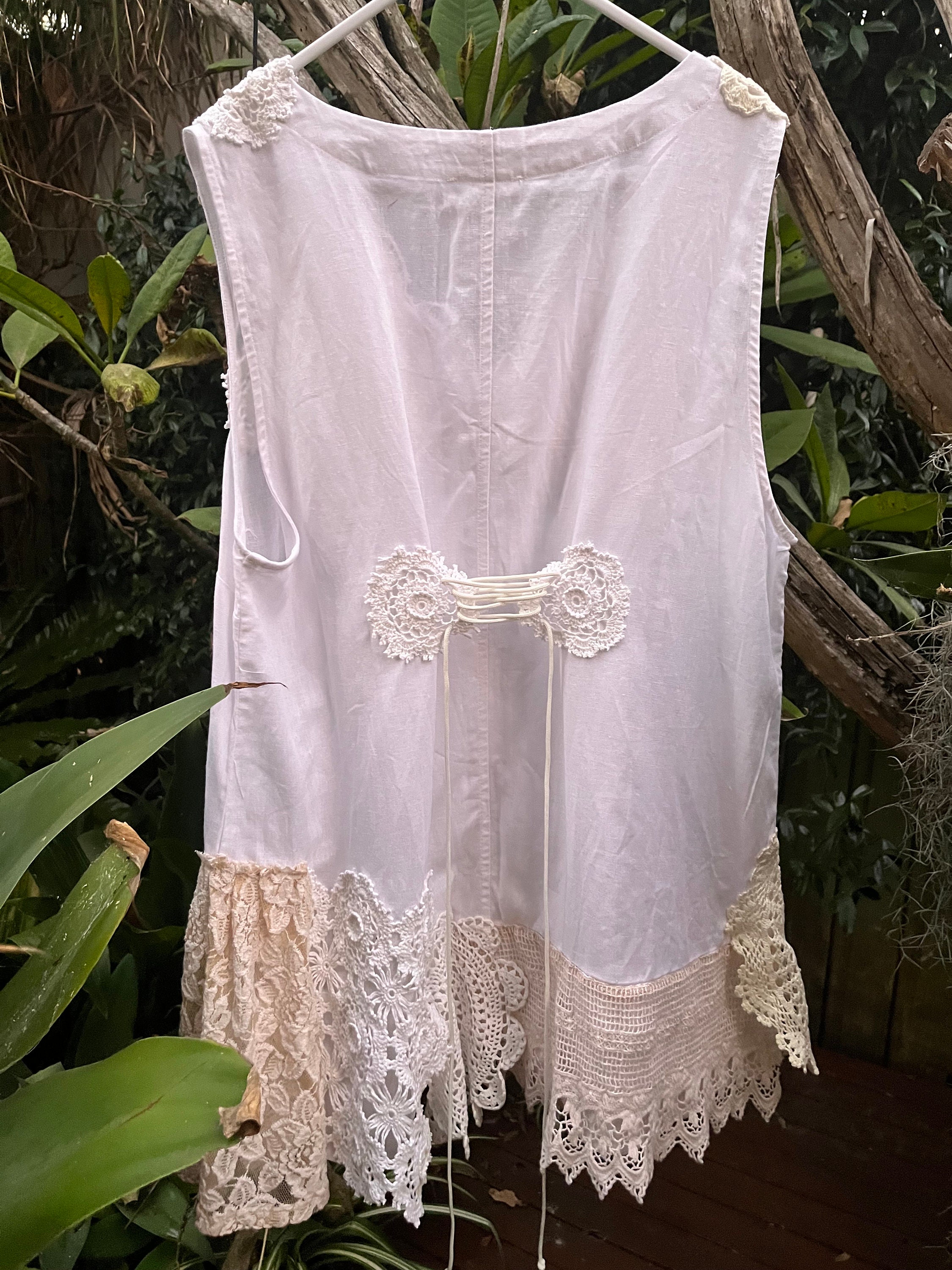 Bohemian Shabby Chic Linen Blend Top Artsy Embellished