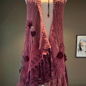 BohobyDarija Bohemian chunky crochet long vest tattered upcycled summer, fairy,  BohobyDarija Free Size