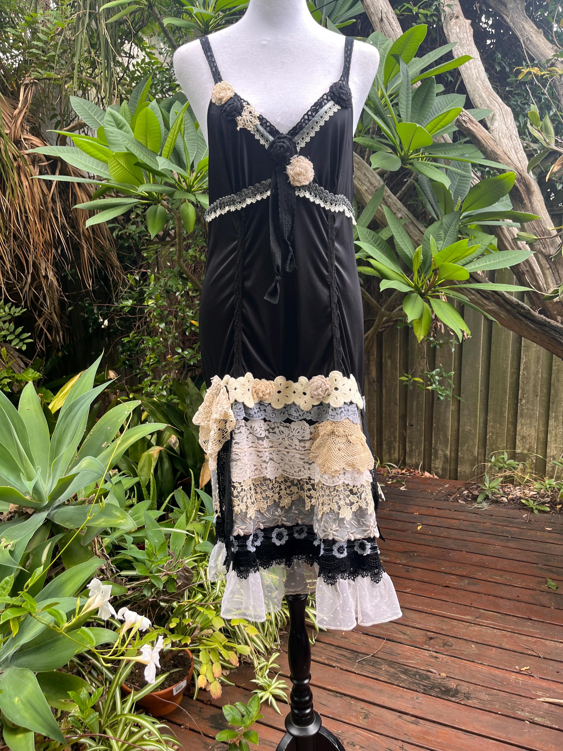black tattered dress Luster Leg Slit Tattered Long Sleeve Dress