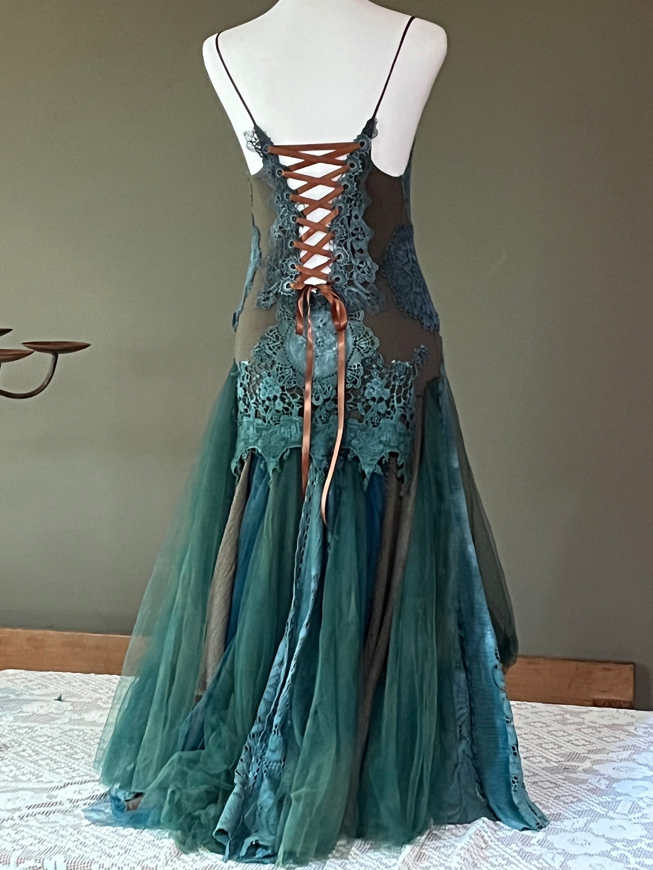 Bohemian Emerald Green Fusion Wedding Dress Fairy Upcycled - Etsy