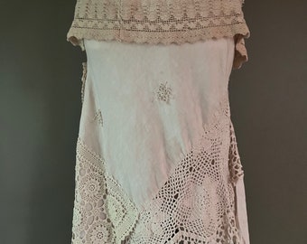 BohobyDarija - Bohemian upcycled tea stained summer cotton tattered skirt, fairy, beach vintage Small