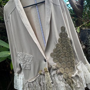 Voluptuous Bohemian shabby chic tattered jacket artsy embellished upcycled whimsical BohobyDarija Plus Size