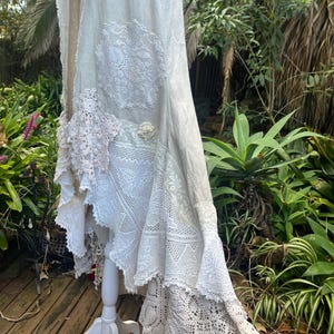 Bohemian linen sleeveless duster tattered upcycled summer, fairy, woodland, Small to M/L