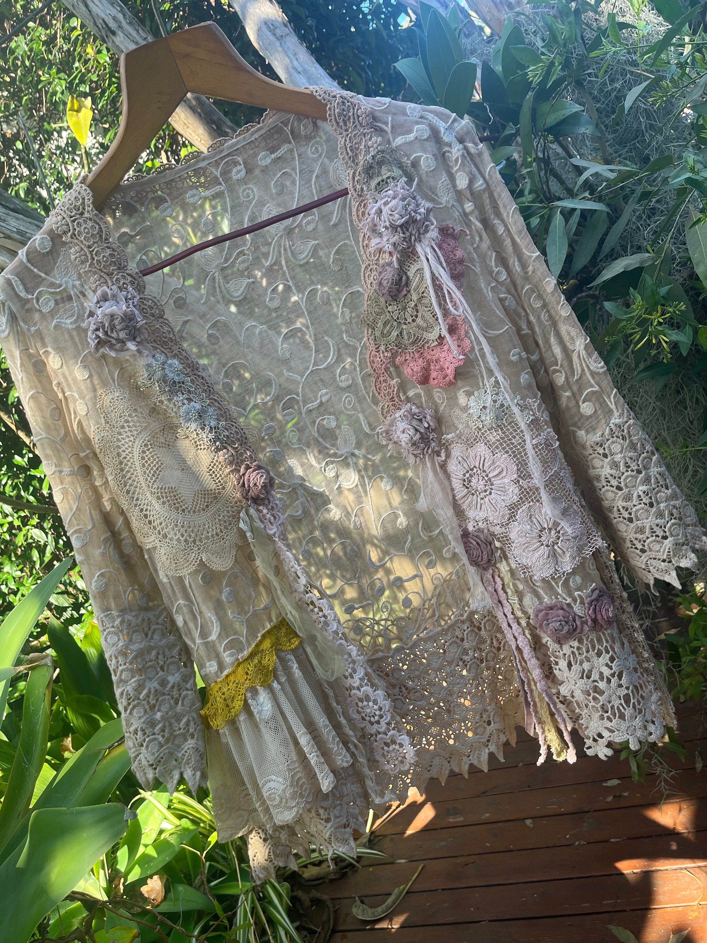 Bohemian Light Tea Stained Shabby Chic Jacket Embellished With - Etsy ...