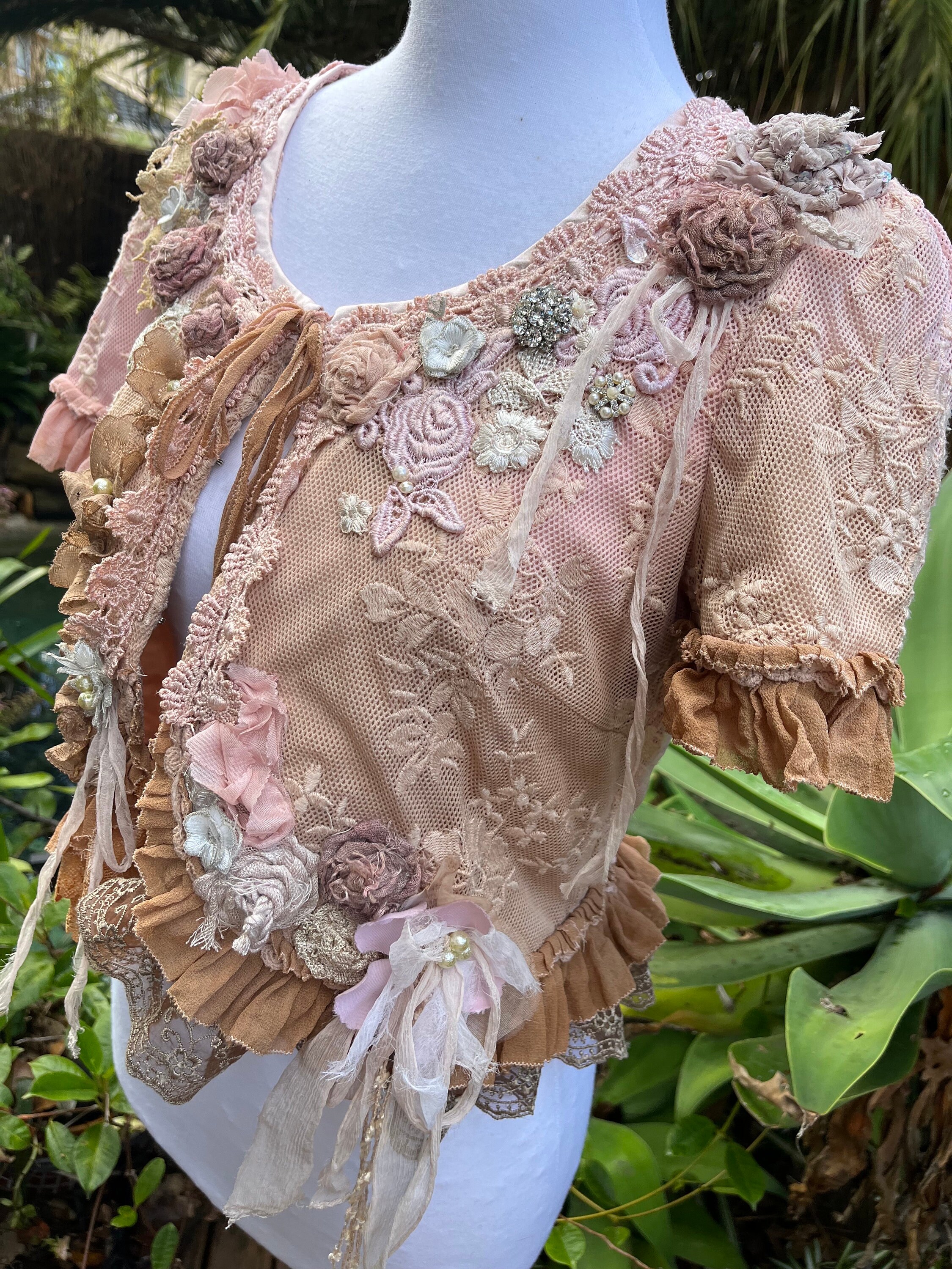 Bohemian Lace and Silk Shabby Chic Top Embellished With a Dream Flower ...
