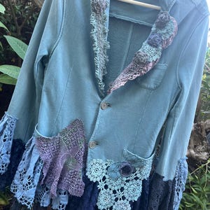BohobyDarija Bohemian shabby chic tattered jersey jacket artsy embellished upcycled whimsical Medium to Large