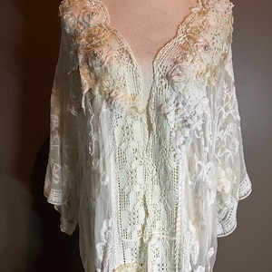 BohobyDarija Bohemian shabby chic artsy open front duster coat lace cover embellished with a dream flower bed Plus Size