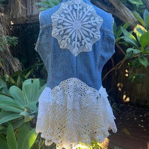 BohobyDarija Bohemian shabby chic tattered denim tattered vest artsy embellished upcycled whimsical Medium