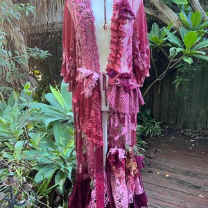 Bohemian romantic shabby chic artsy duster coat short sleeve lace cover embellished with a dream flower bed BohobyDarija Free Size