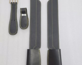 Leather Australian Stock Saddle Fenders Pair With Yellow Stitches .