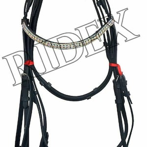 Dressage Leather Horse Bridle -Patent Leather 3 Row Chain Brow Band All Size.
