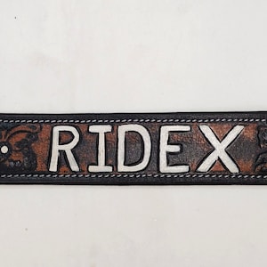 Ridex Personalized Collar With Name // Personalised Leather Dog Collar // Heavy Duty Padded Leather Rough Tooled Dog Collar.