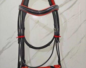 Anatomic Mono Crown Leather Bridle Orange Comfort Padded Headpiece For Horse.