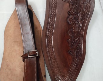 Brown Western Leather Horse Saddle Fender Pair Tooled Replacement Fenders For Horse.
