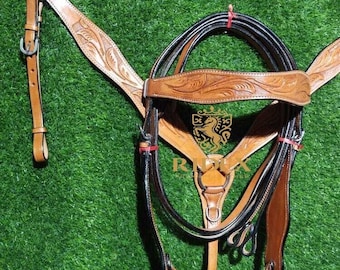 Bridle Western En Cuir Et Rawhide À Une Oreille Complète Avec Rênes