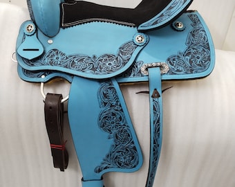 Selle Western Ridex Synthétique 15 Pouces Bleu Argent - Traditionnelle